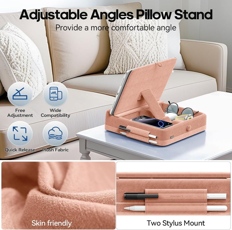 KDD Tablet Pillow Stand with Storage, Foldable iPad Holder for Bed, Lap and Desk, Angle Adjustable Soft Pad Dock with Stylus Mount Compatible with iPad Pro 12.9, 10.5, 11, Air, Mini, Phones, Books - Image 5